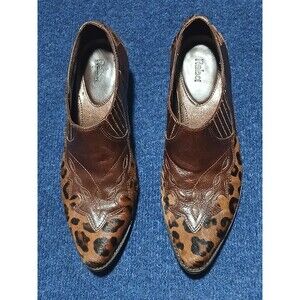 REBA Leopard Print Real Cow Hair/Brown Leather Ankle Cowboy Boots 7